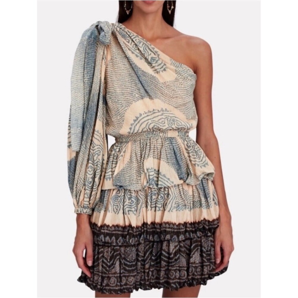 Ulla Johnson Leah Dress Moonstone One Shoulder Tiered Mini Size 4